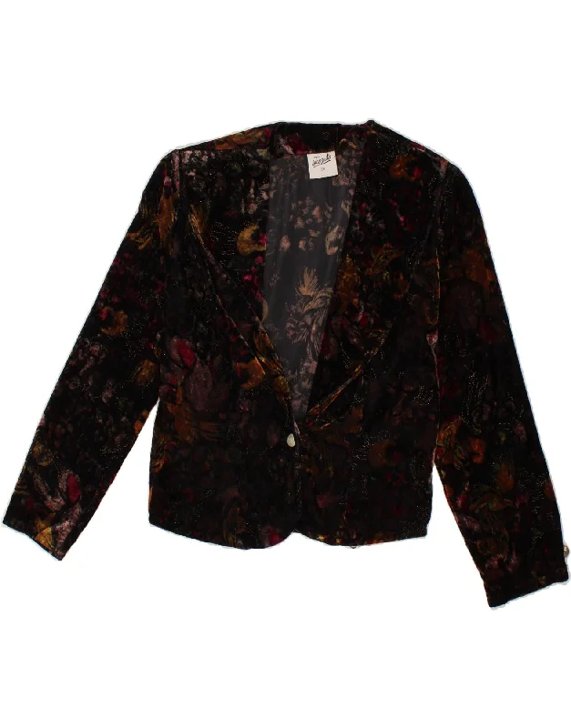 Stock Up INCOGNITO Womens 1 Button Blazer Jacket EU 36 Small Black Floral Acetate