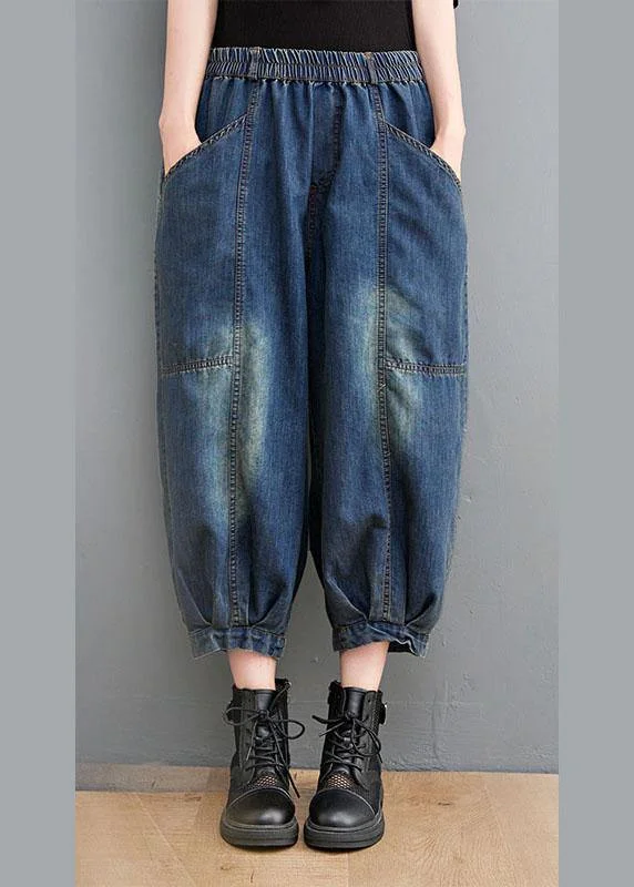 Weekend Deals That Spark Vintage Blue High Waist Pockets lantern Casual Fall Pants