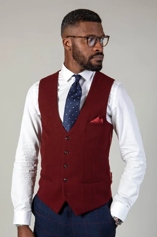 KELVIN - Wine Single Breasted Waistcoat