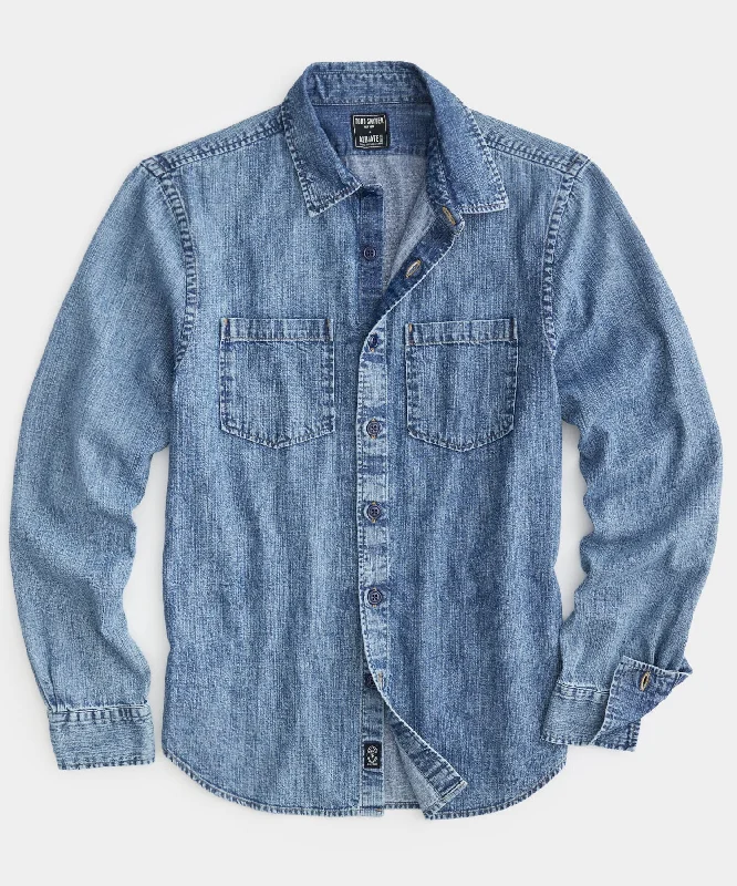 Italian Denim Overshirt in Stone Wash