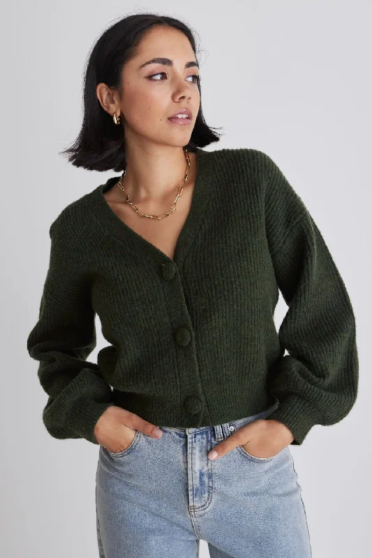 Savings Event Wholesome Dark Khaki Chunky Knit Cardigan