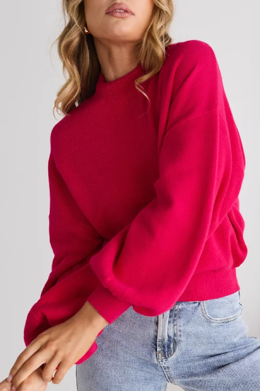 Weekend Discounts to Grab Motivation Raspberry Funnel Neck Fine Knit Jumper