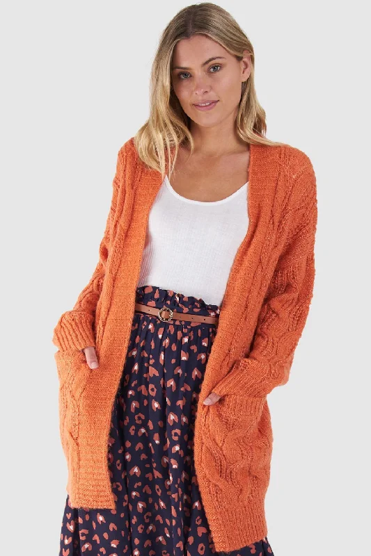 Weekend Shopping Extravaganza Grace Papaya Orange Cable Knit Longline Cardigan