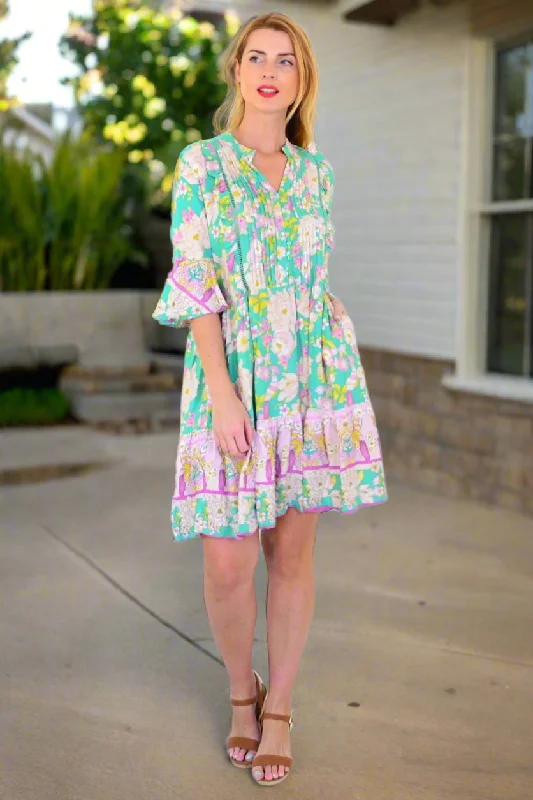 Weekend Discounts to Delight Green Floral Print Bohemian Dress
