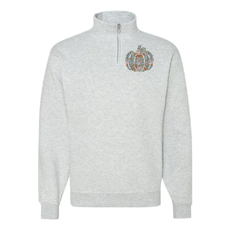 Exclusive Savings Monogrammed 'Floral Pumpkin' Quarter Zip Sweatshirt