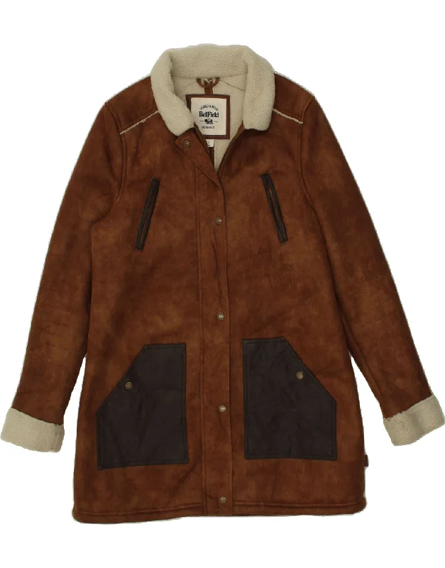 Limited Time Offer BELLFIELD Womens Sherpa Overcoat UK 14 Large Brown Colourblock Polyester Limited Time Offer BELLFIELD Womens Sherpa Overcoat UK 14 Large Brown Colourblock Polyester