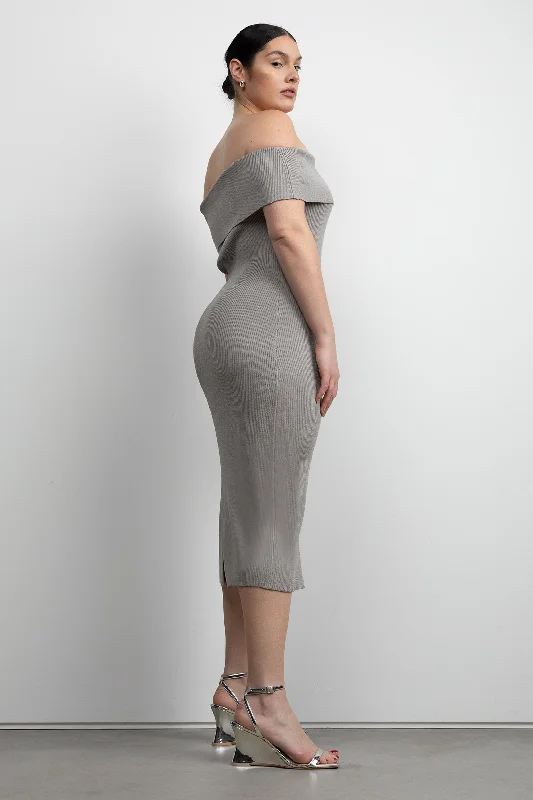 Make Your Weekend Count with Savings RIBBED OFF THE SHOULDER MIDI DRESS