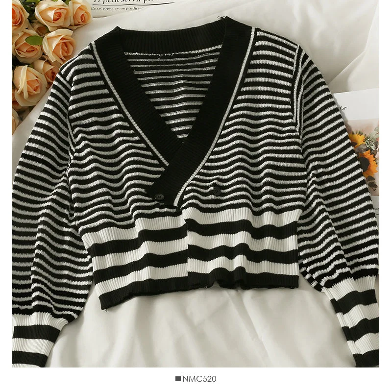 Savings Galore French minority two button stripe short sweater women  2010