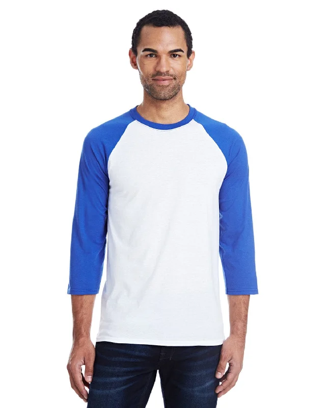 Hanes Mens X-Temp Baseball T-Shirt | White/deep Royal