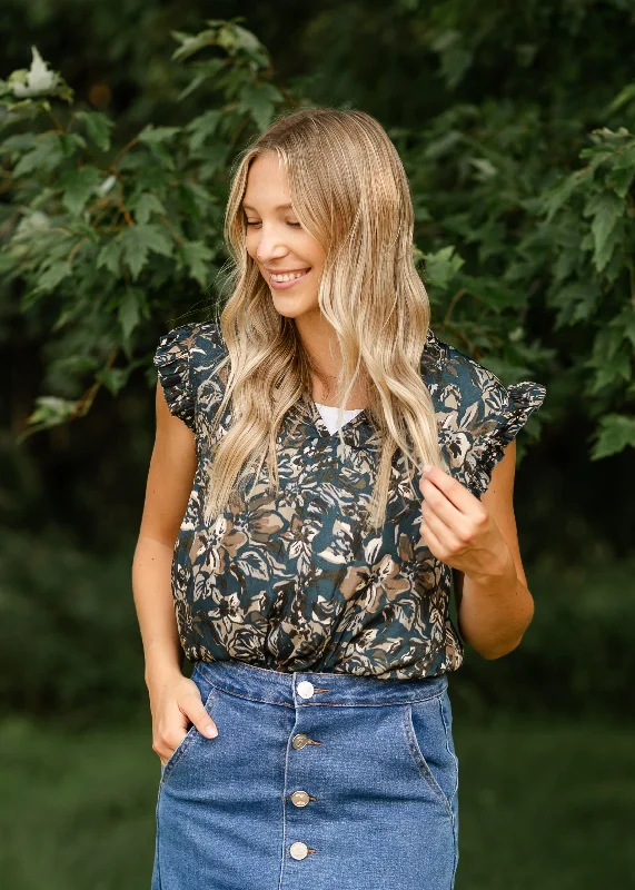 Bonus Savings Ruffle Sleeve Floral Printed Blouse - FINAL SALE