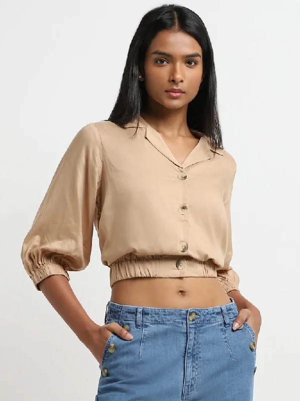 Weekend Specials to Love LOV Beige Solid Cropped Blouse