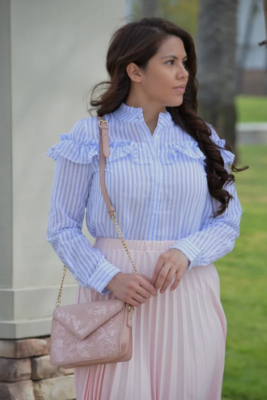 Weekend Deals to Make You Happy Cristela Blue Striped 100% Cotton Top