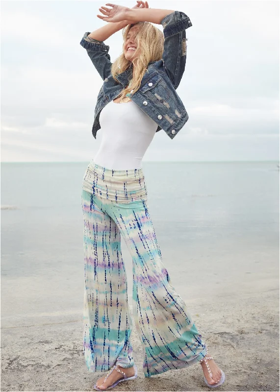 Flash Sale Tie Dye Fold Over Pants - White Multi