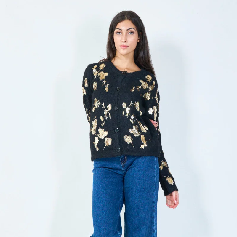 Steals and Deals Floral sequin cardigan wholesale