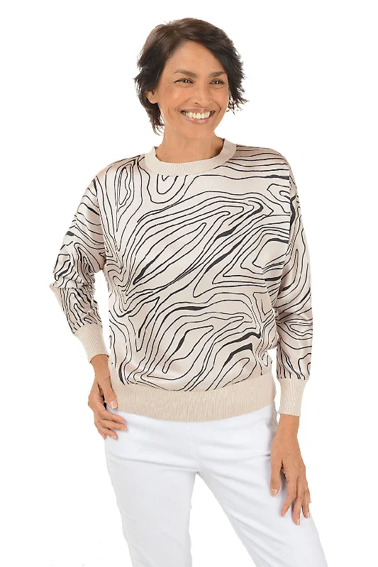 Amazing Deals Marbled Stripes Silky Front Sweater