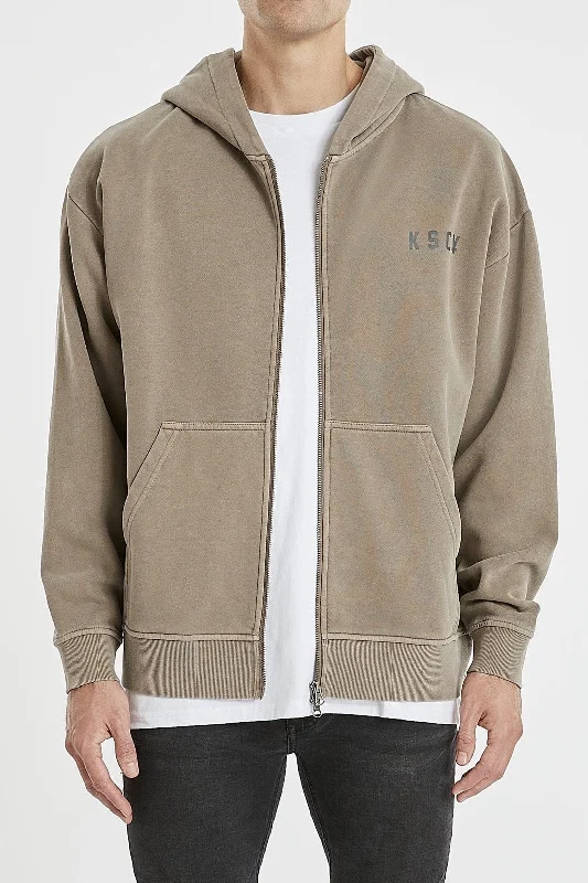 KISS CHACEY Mens Gaskill Relaxed Hooded Zip Sweater Pigment Driftwood