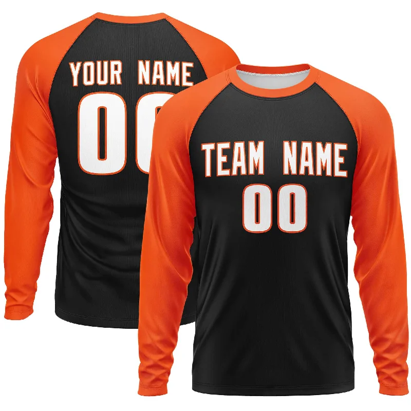 Custom Black Orange Crew Neck Raglan Long Sleeve Performance T-Shirt