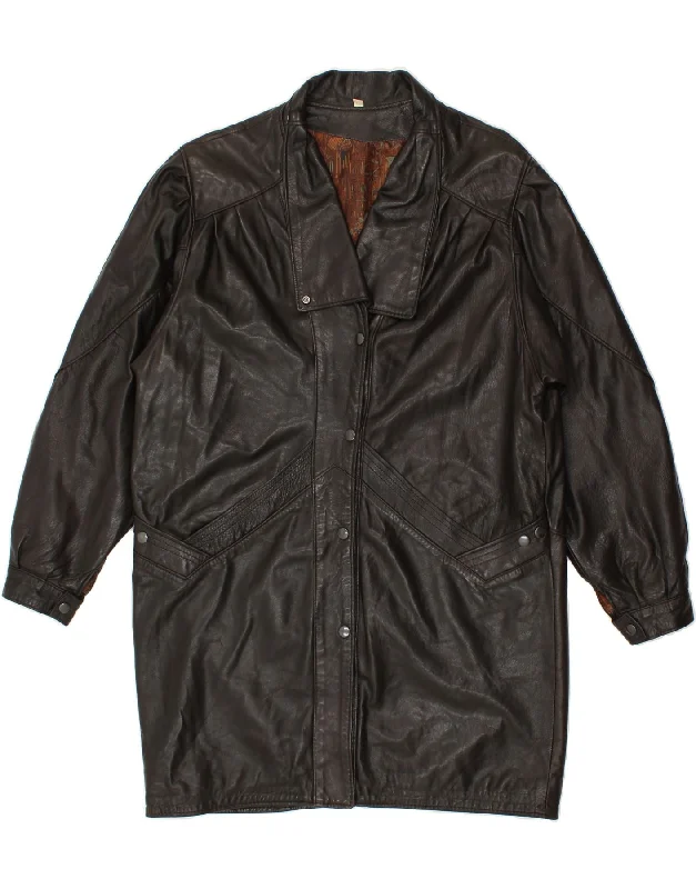 Today's Deal VINTAGE Womens Leather Coat UK 16 Large Black