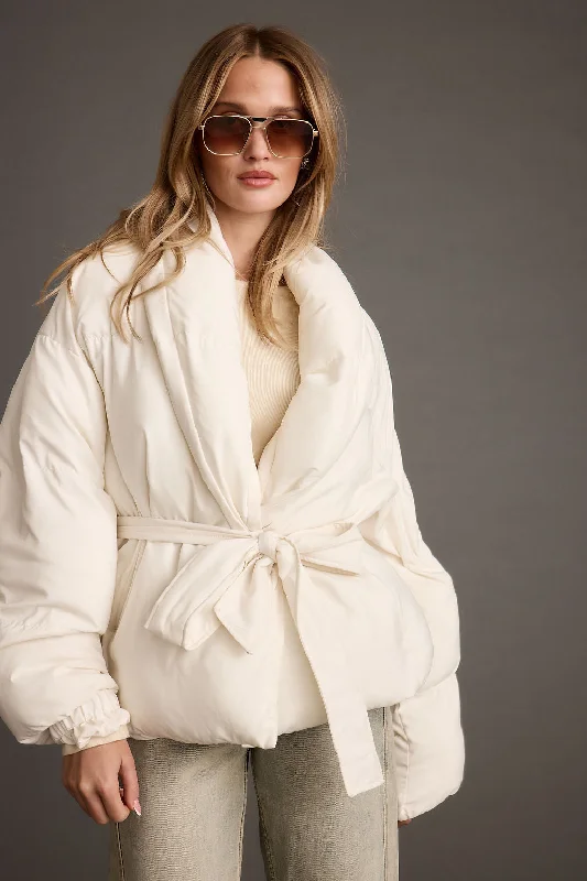 YEAR-End Sale Maverick White Belted Puffer Coat