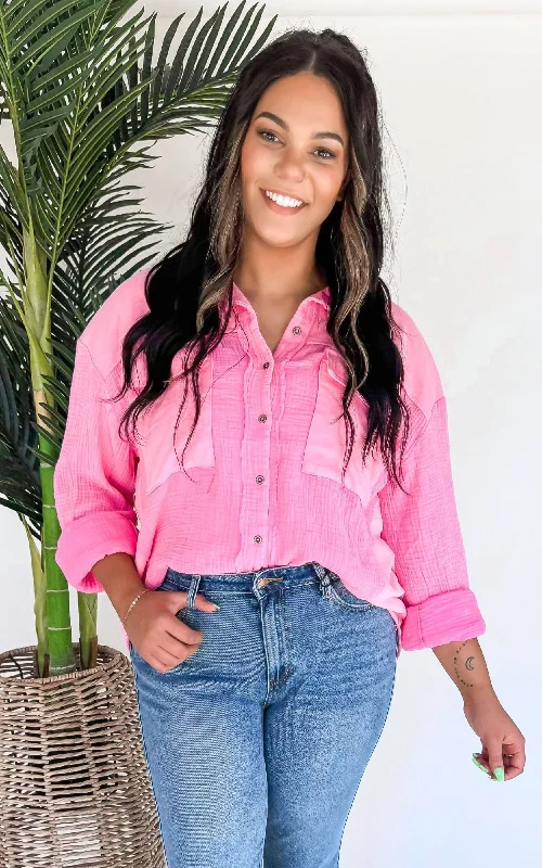 Today Only Pink Long Sleeve Button Down - Final Sale