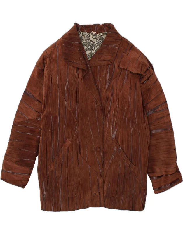 Online Only VINTAGE Womens Oversized Leather Coat UK 12 Medium Brown Striped Leather Online Only VINTAGE Womens Oversized Leather Coat UK 12 Medium Brown Striped Leather