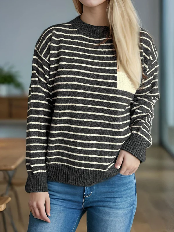 Value Deals Striped Mock Neck Long Sleeve Sweater