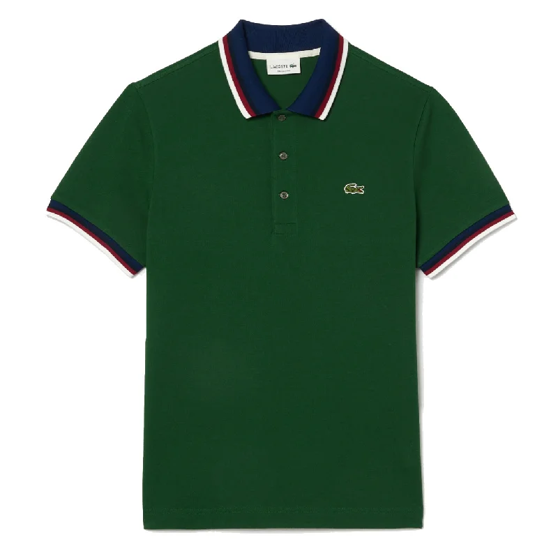 Lacoste Regular Fit Cotton Pique Contrast Collar Polo Shirt Pine Green