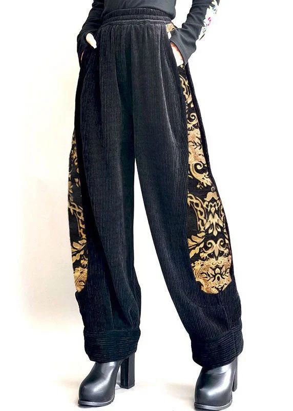 Special Savings Stylish Yellow Jacquard Pockets Patchwork Corduroy Pants Spring