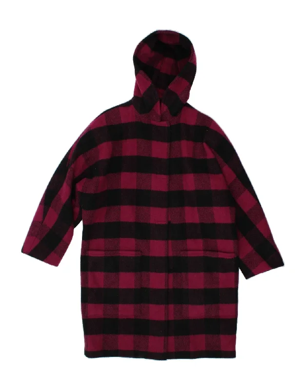 Weekend Offers That Thrill VINTAGE Womens Hooded Overcoat UK 14 Medium Pink Check