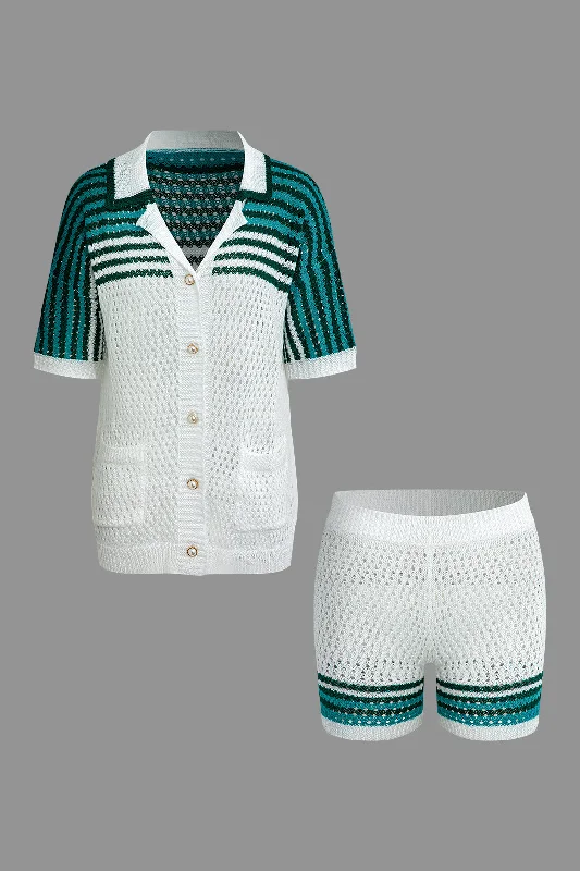 Weekend Deals to Brighten Your Day Striped Crochet Knit Cardigan and Shorts Set