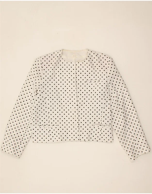 Bargain Prices VINTAGE Womens Blazer Jacket UK 14 Large White Spotted Nylon