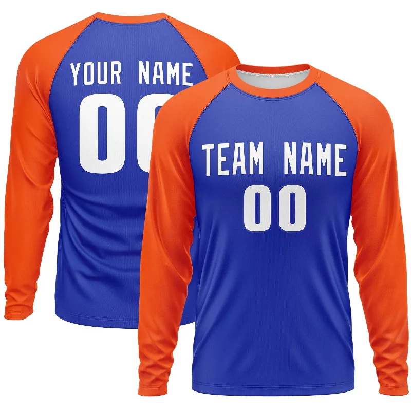 Custom Royal Orange Crew Neck Raglan Long Sleeve Performance T-Shirt