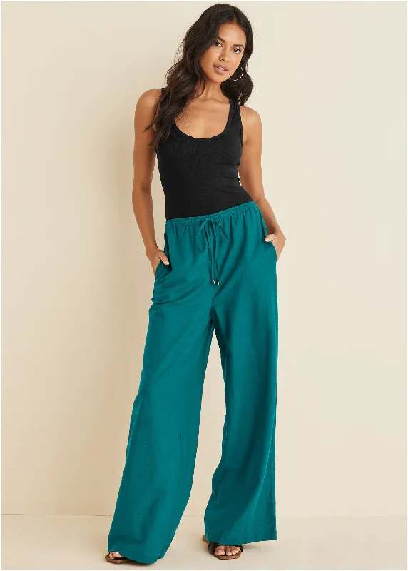 Massive Deal Cotton Linen Wide Leg Pants - Teal
