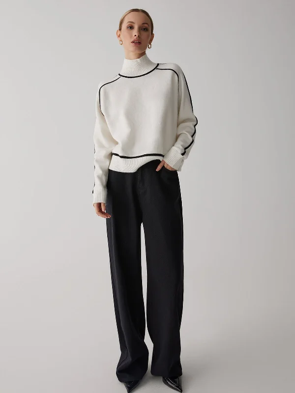 Buy More, Save More Contrast Turtleneck Graceful Long Sleeve Sweater