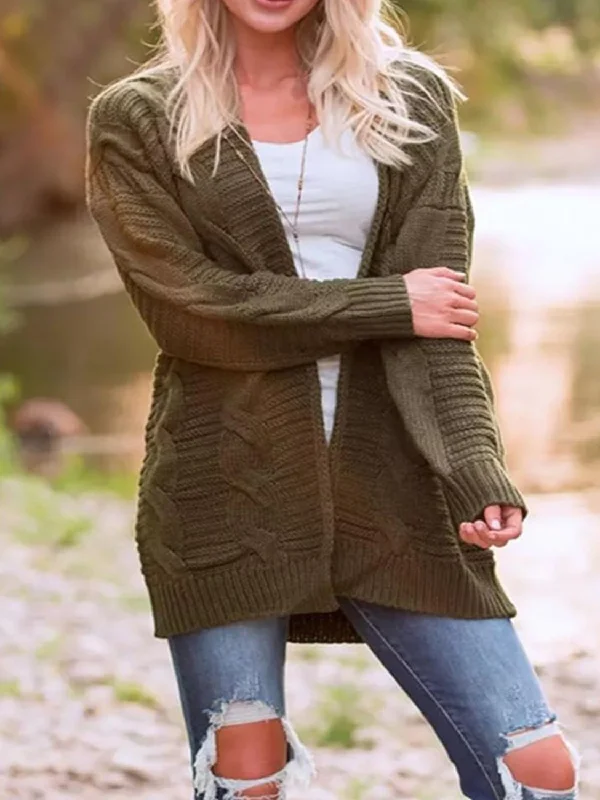 Weekend Shopping Made Better Cable-Knit Open Front Long Sleeve Cardigan
