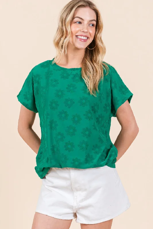 Get It Before It’s Gone BOMBOM Textured Floral Pattern Short Sleeve T-Shirt