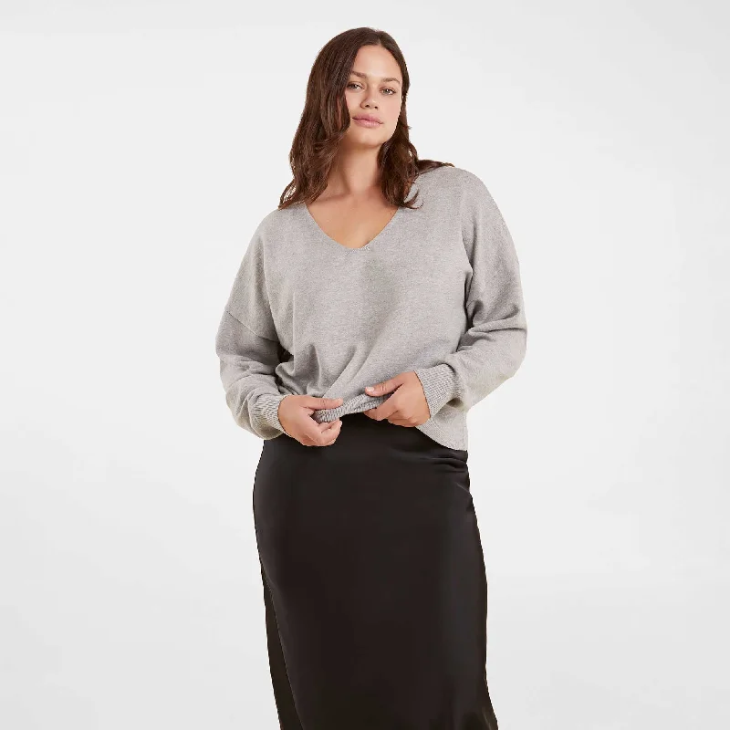 Big Discounts Luxe Knit V-Neck Sweater | Heather Grey