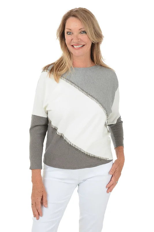 Weekend Deals That Spark Grey Beaded Colorblock Dolman Sleeve Sweater