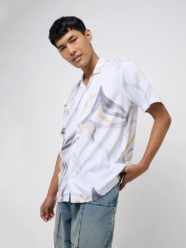 Nuon White Abstract Design Relaxed-Fit Shirt