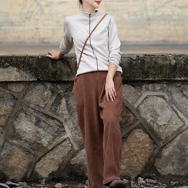 Special Offer Women Autumn Winter Elastic Waist Corduroy Pants