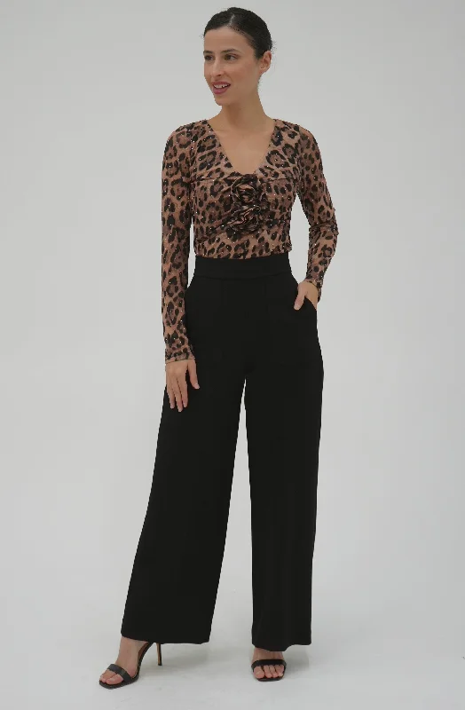 Weekend Wonders Await! Leopard Print  V-neck with Rhinestones and Rose