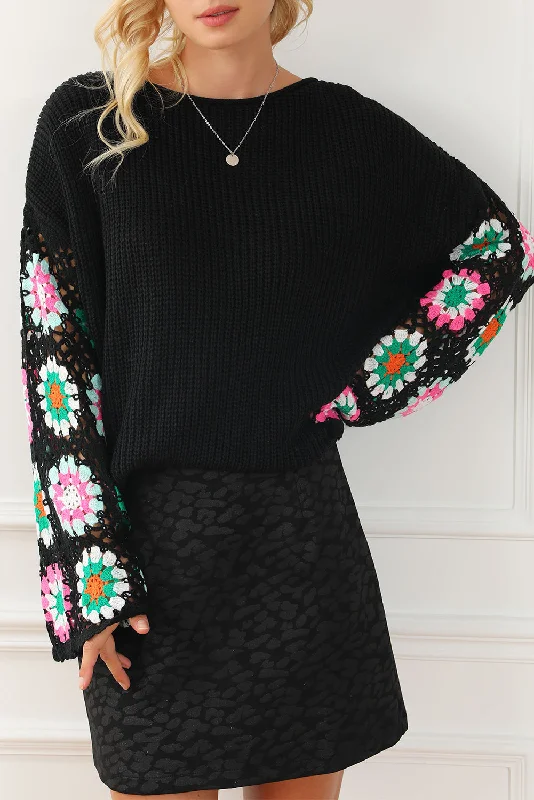 Don't Delay Crochet Round Neck Long Sleeve Knit Top