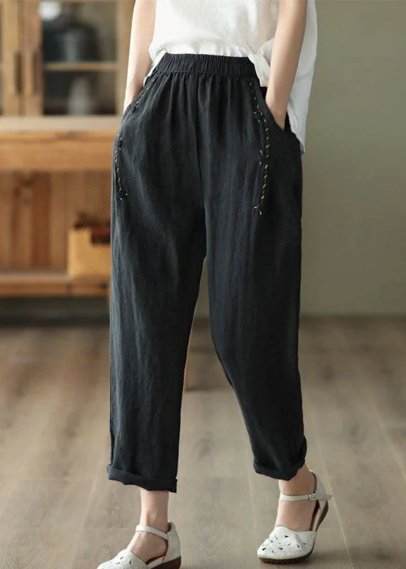 Weekend Specials to Savor Vintage Black PocketsPatchwork Linen Pants Summer