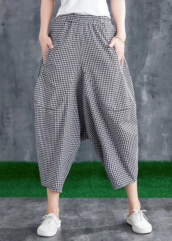 The Best Prices Stitching Cotton Linen Drop Crotch Pants Summer Linen Plaid Loose Large Size