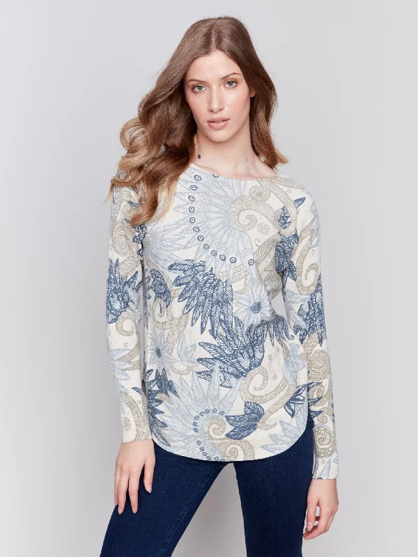 Weekend Bargains to Savor Printed Plush Knit Sweater - Feather