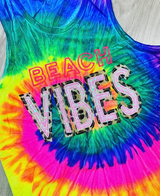 Fantastic Savings BEACH VIBES Tie Dye Tank / Shirt - NEON RAINBOW