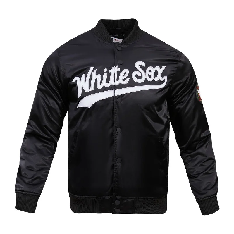 MLB CHICAGO WHITE SOX BIG LOGO WORLD SERIES MEN'S SATIN JACKET (BLACK)