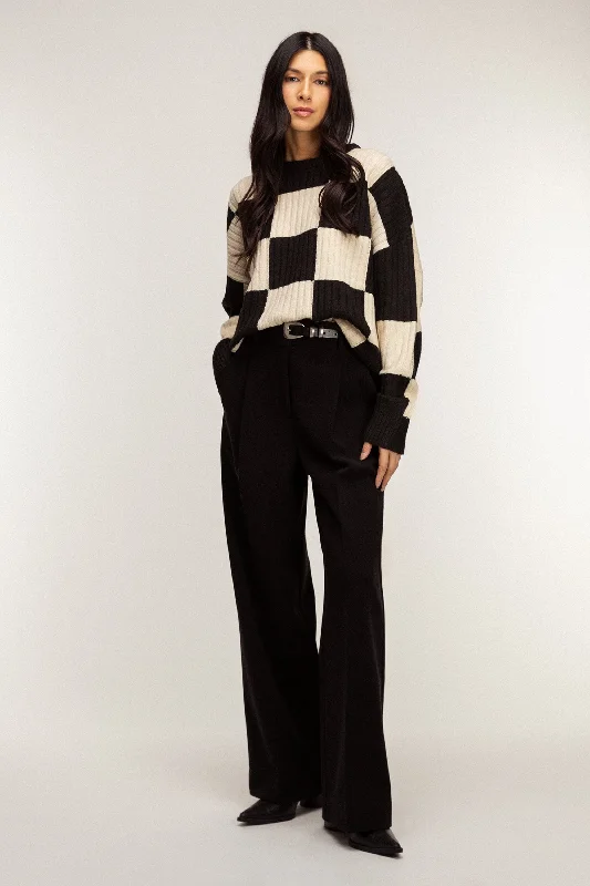 Limited Availability RIB-KNIT CHECKERED SWEATER