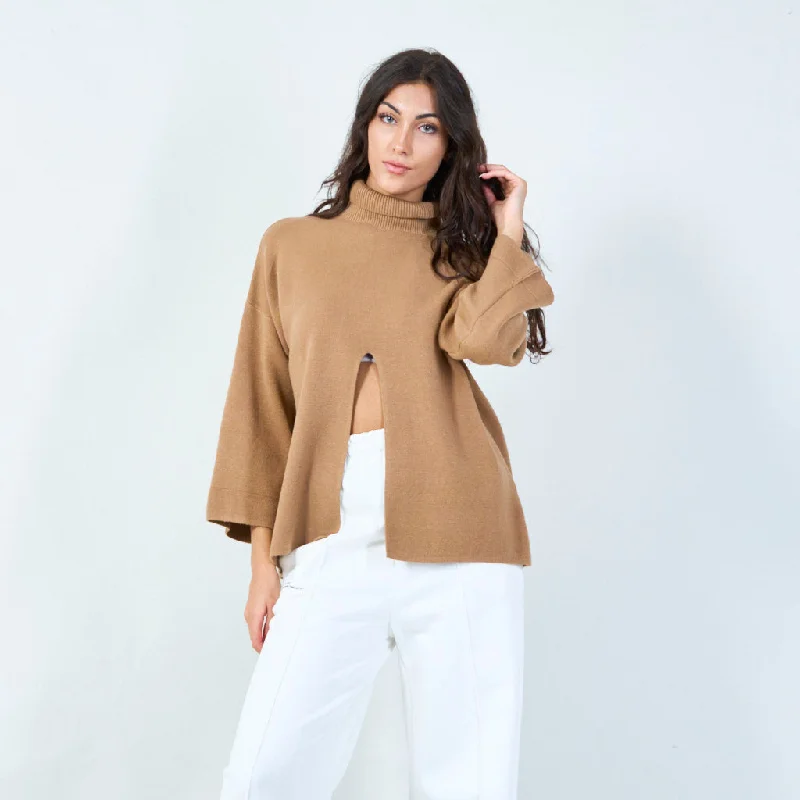 Price Smash Bold cowl neck sweater with front slit wholesale