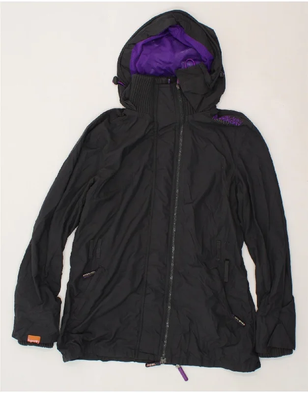 Can't Miss SUPERDRY Womens The Windmac Hooded Windbreaker Jacket UK 16 Large Black